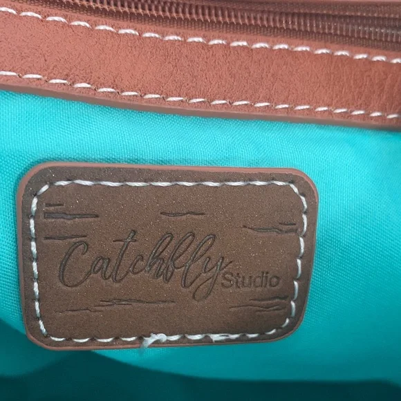 Catchfly Women's Southwestern Color Block With Brindle Inlay Bucket Bag Purse - Picture 6 of 7